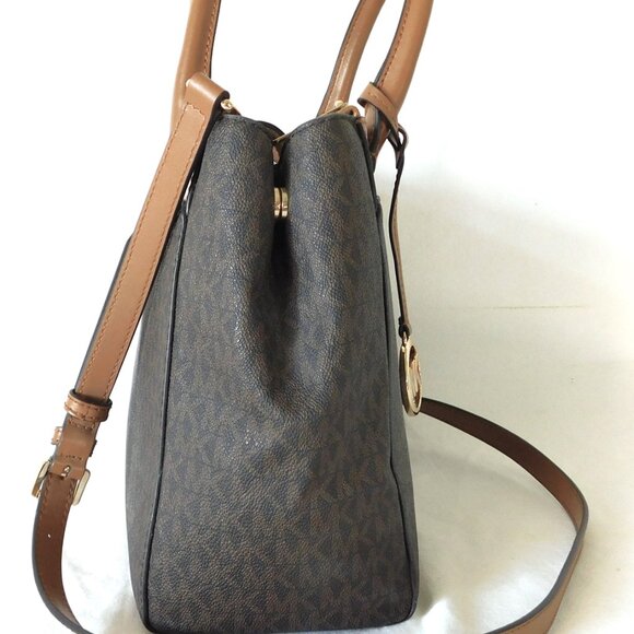 Medium Michael Kors Signature Brown & Camel Leather Tote Handbag Purse - Picture 5 of 15
